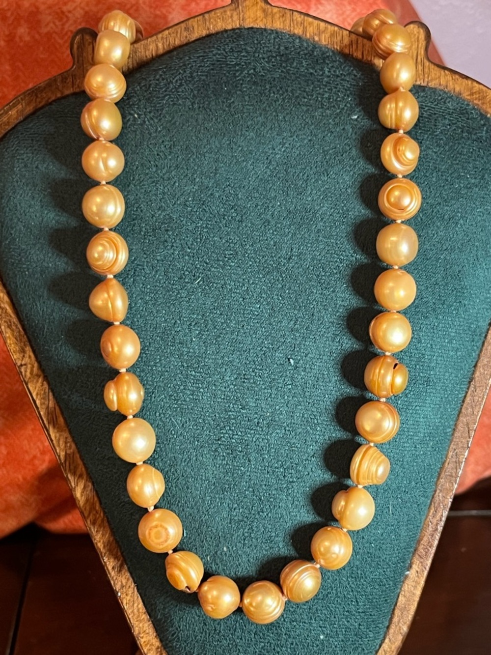 Golden Peach Natural Freshwater Pearl @8mm Necklace - 16”